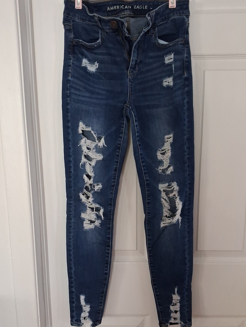 American Eagle Outfitters Dark Blue Ripped Skinny Jeans - Picture 1 of 4